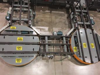 Turns and Transfers Pivoting Chain Transfers Cost-effective method to merge loads from multiple lanes into a common conveyor line Combines chain-driven live-roller and