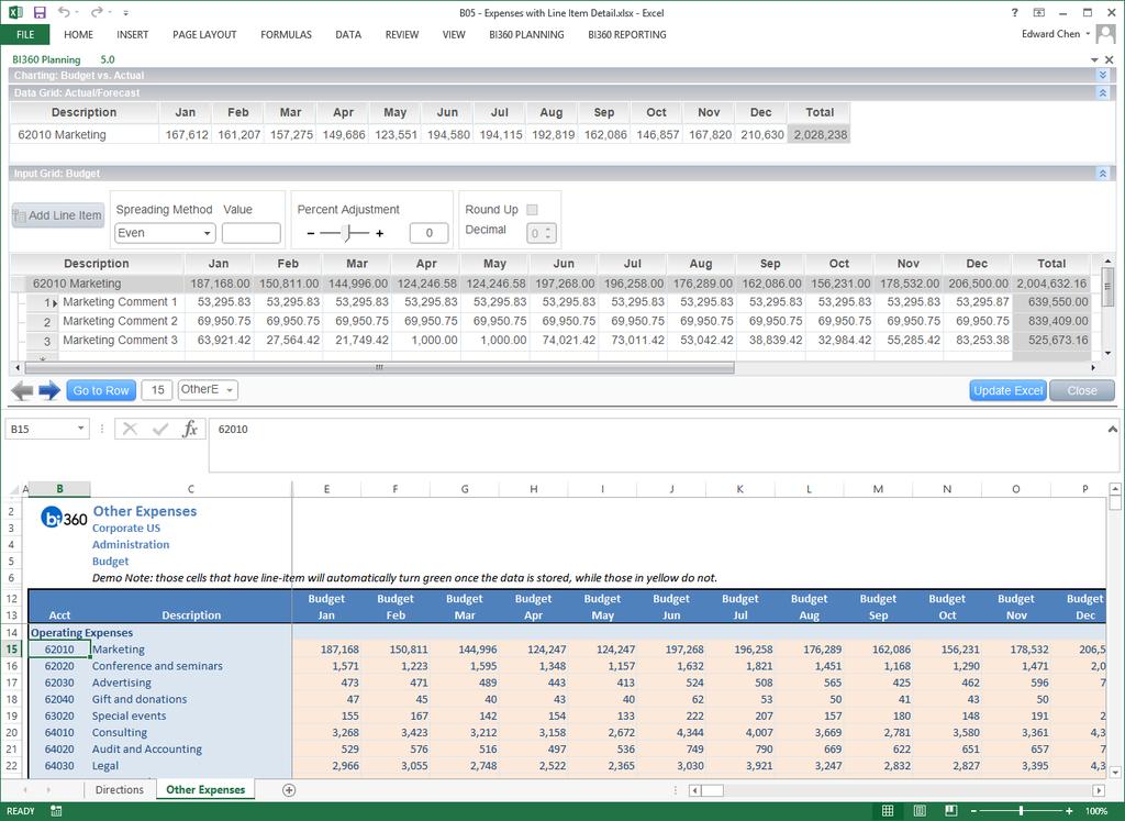 In short, BI360 Planning can store data (numbers and text) from any Excel spreadsheet. The data will always be stored to the Data Warehouse database.