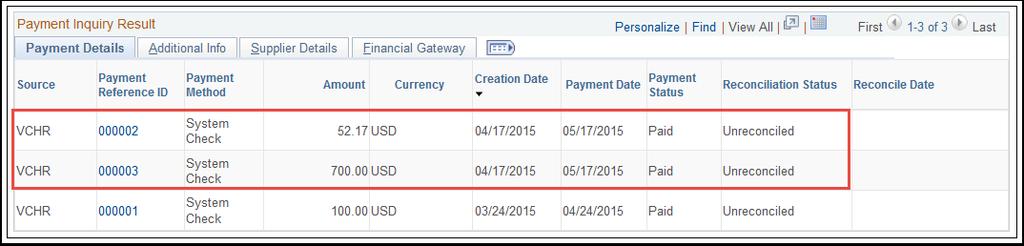 34. From the Payment Details tab In the Payment Inquiry Result grid, click a Reference ID to review payment