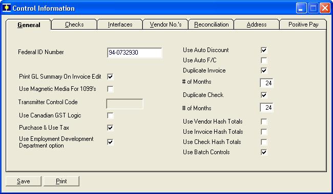 User Guide Control Information Control Information is the area that defines the club s accounts payable requirements. The control information is initially setup during your installation.