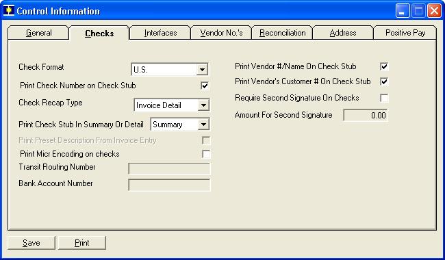 User Guide Check Information The Checks tab defines your club s basic check format information. Setting Up the Checks Tab 1. From the menu bar, select Setup and then select Control Information.