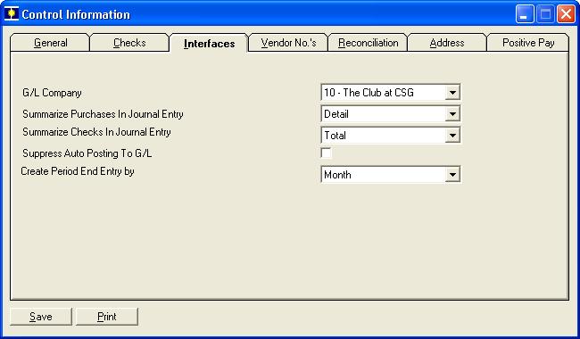 User Guide Interface Information The Interfaces tab defines how accounts payable information is passed to ClubSelect General Ledger. Setting Up the Interfaces Tab 1.