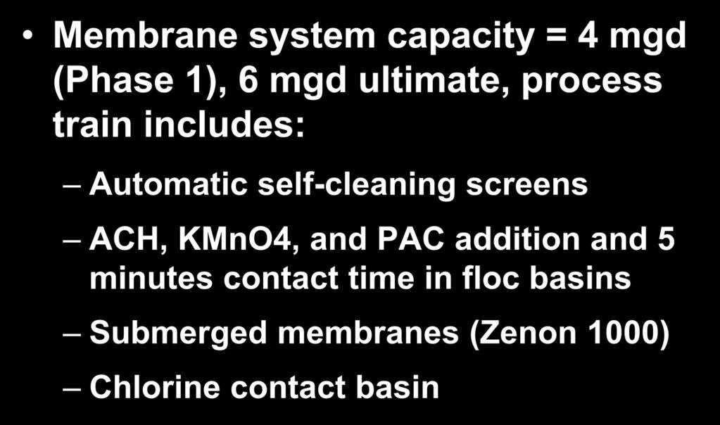 self-cleaning screens ACH, KMnO4, and PAC addition and 5 minutes contact