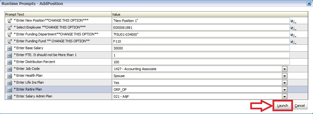 11 b. Select employee - Similar to the previous step, click the member selector icon ( ) to the right, locate either the existing employee or a placeholder To be Hired for a New Employee, and add