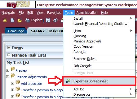 36 4. This will pull up the funding detail with totals to review changes you have made. 5. If you want to review in Excel, go to Tools on the tool bar and choose Export as Spreadsheet. 6.