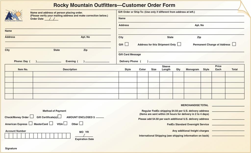 Sample Order Form for RMO (Figure -8) Systems