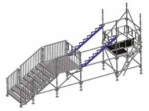 ERECTION 10. Standing on the end tower, place the stair stringer on the single beam and slide the stair stringer to the other side.