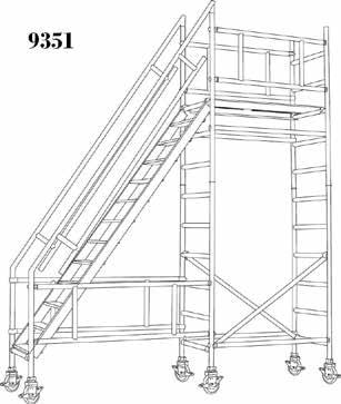 Join 1 rung frames with wheel to 6 rung frames with bracing frame. See Pic E E Fit stair to the unit and engage wind lock of the stairs See Pic F F Fit Handrail on the stairs.