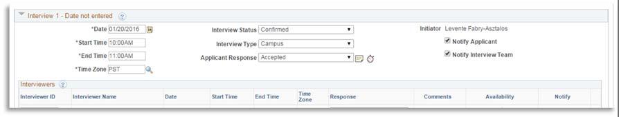 4. Add interview detail fields: Select Notify Applicant and Notify Interview Team to