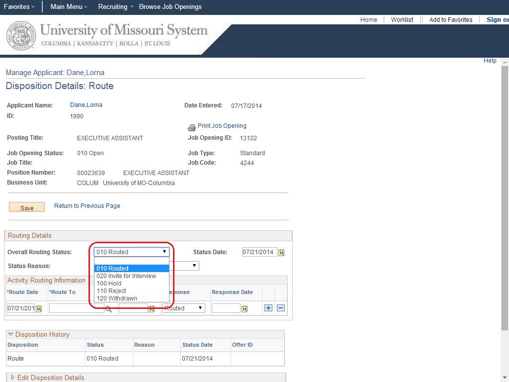 UMSYS HR 9.1 Recruiting - Hiring Managers MU VIEW #1 The first view looks like this.