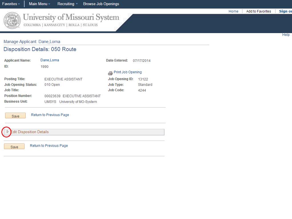 UMSYS HR 9.1 Recruiting - Hiring Managers MU VIEW #2 The second view looks like this.