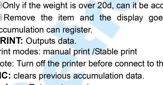 Weighing Menu M+: Adds the indicated weight into Accumulation memory. Only if the weight is over 20d, can it be accumulated.