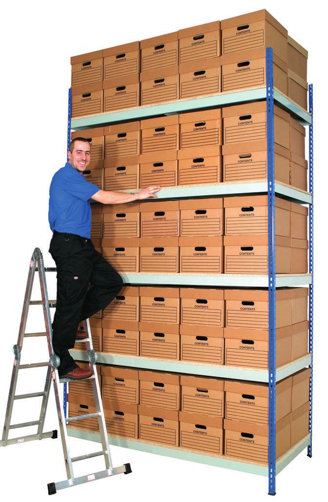 RIVET RACKING ARCHIVE Best for Warehouse, Storeroom or Office up to 00 UDL/shelf Utilise space with our high density Archive solution Archive Storage Solutions Double Box Deep Rivet Archive 300