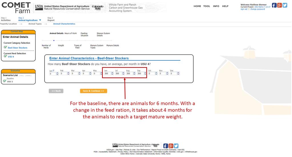 a. Scenario Management is explained in the Demo- Scenario Management window that appears when the USU 2 Animal Characteristics page is opened.