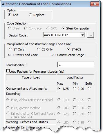 When the load combinations are manually entered, the user has to specify the load combination type for performing composite design.