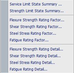 Results are available in tabular and excel format for Strength Rating (Flexure & Shear), Steel