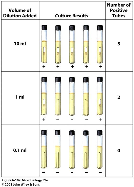 Fermentation: Yes Yes No Gas Growth: Yes No MOST PROBABLE NUMBER (MPN) DETERMINATION FROM MULTIPLE TUBE TEST NUMBER OF TUBES GIVING POSITIVE