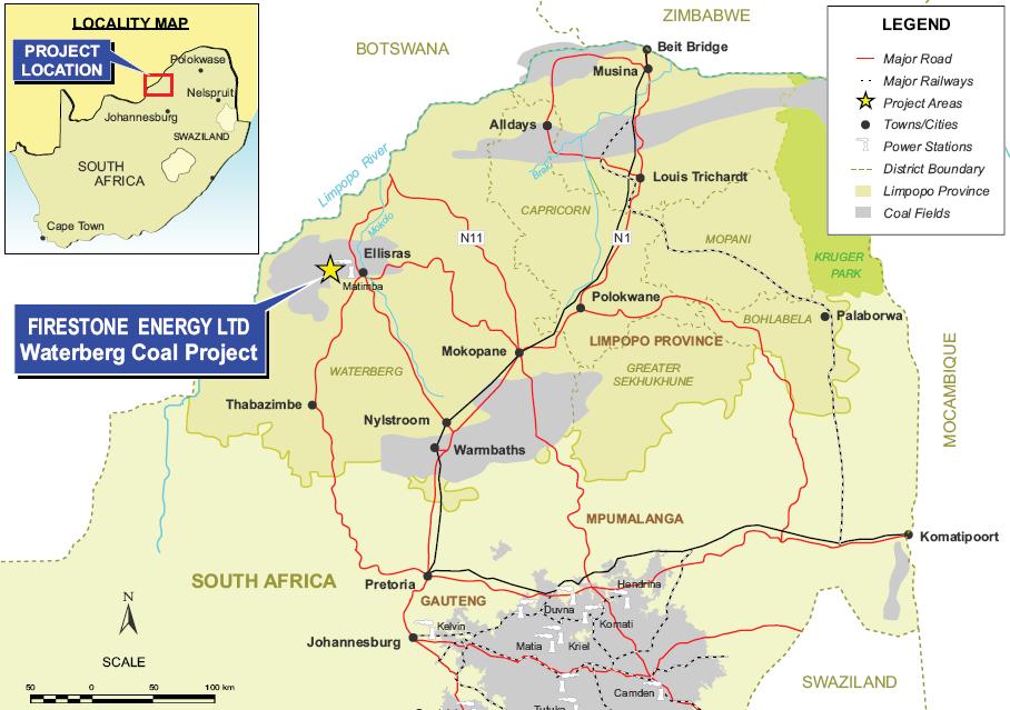 PROJECT LOCATION THE WATERBERG COAL FIELD Strategic coal field with thick near surface coal seams Identified as next growth area to supply South Africa s electricity utility Eskom Located 400 kms
