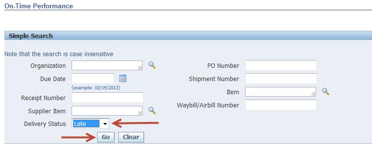 5- Select the Late value in the Delivery Status field.