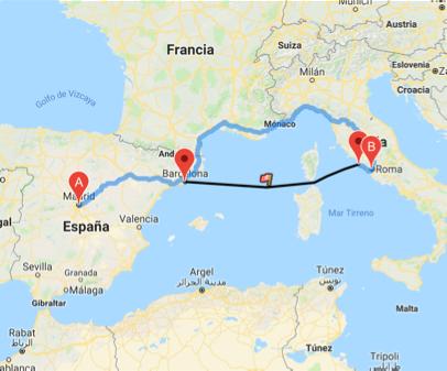 SPC-Spain multimodal Transport Chains Simulator Madrid - Rome, via Barcelona - Civitavecchia Distance (km) Price