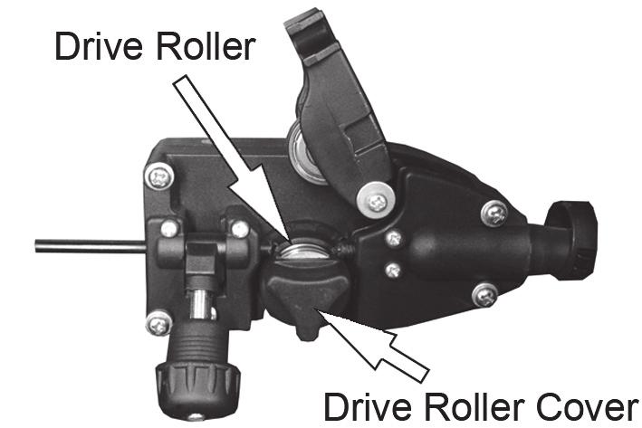 SETTING THE DRIVE ROLLER SIZE 1. Loosen the tensioning knob and pivot it towards you 2. Lift up the arm. 3.