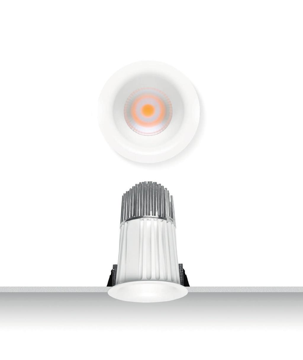 Quantum_WT Downlight with an organic shape. Its deep al compartment with soft lines perfectly fits in with the surrounding architecture. The recessed light source and the al unit fitted with the F.O.