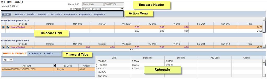 Project View for Exempt and EPA Employees Timecard Header Name and Banner ID will appear here. You can change the Time Period to show Current Pay Period, Previous Pay Period, Range of Dates, etc.