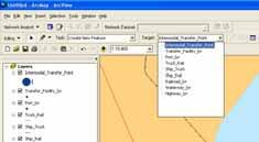 The first feature to be created was the Intermodal Transfer Points which needed to be the feature highlighted in the Target box located in the Editor toolbar as shown in Figure 5.