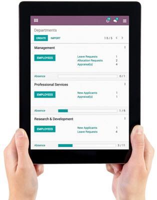 Odoo Features (HR) 12 Successfully manage your employees - centralize all your HR information. Oversee all important information for each department at a glance.