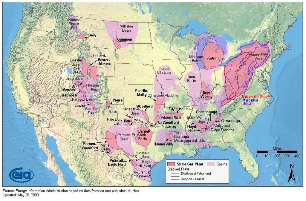 2.1.NaturalGasReservoirs Figure 5: United States Shale Reservoirs Natural gas in the US is developed from two types of underground reservoirs: conventional reservoirs and unconventional reservoirs.
