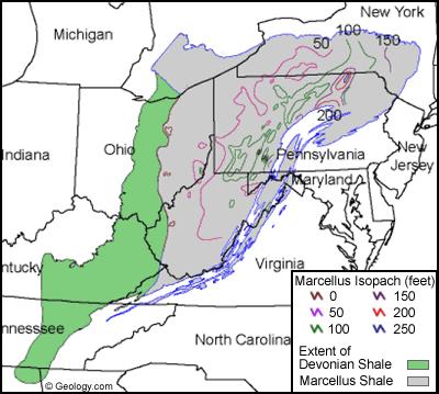 Figure 7: Marcellus Shale Thickness Source: http://www.geology.