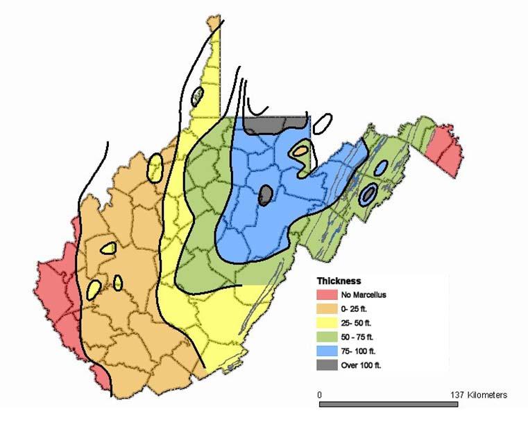 2.3.D.MarcellusShaleinWestVirginia Marcellus Shale can be found from southern New York through Pennsylvania, western Maryland, eastern Ohio and West Virginia.