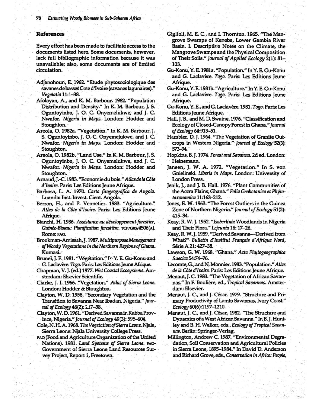 78 Estirnaling Woody Biornass in Sib-Sgaharan Africa References Giglioli, M. E. C., and I. Thornton. 1965.