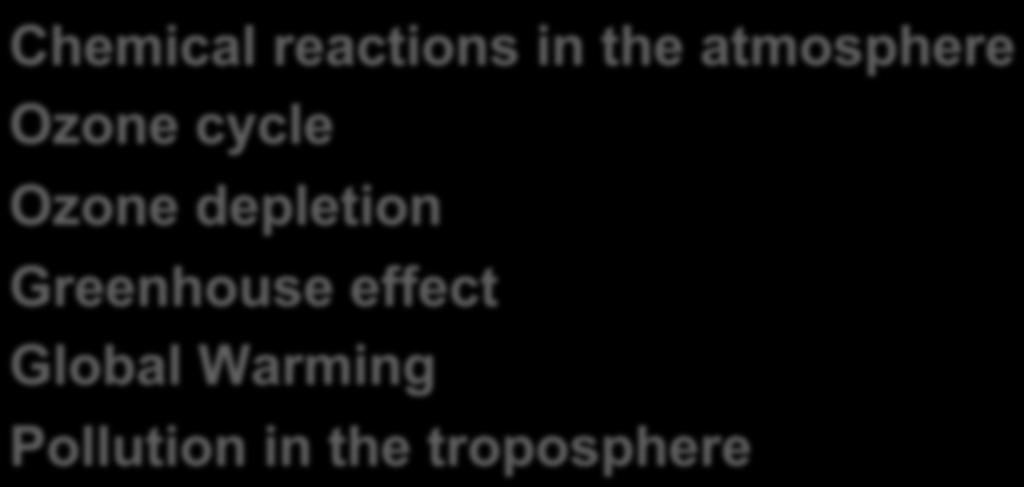 Gases and the atmosphere Chemical reactions in the atmosphere Ozone cycle