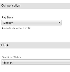 The Compensation section displays the basis of pay for the ESPs. All ESP requisitions should reflect a pay basis of Monthly at the requisition level.
