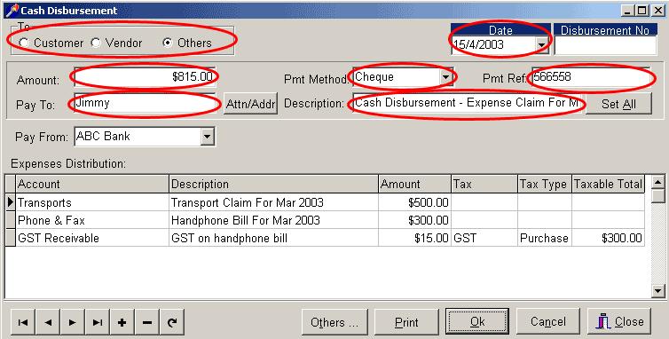 6. Click on the Pmt Method drop-down box to indicate the payment method. 7. If the payment is made by cheque, enter the cheque number in the Pmt Ref field.
