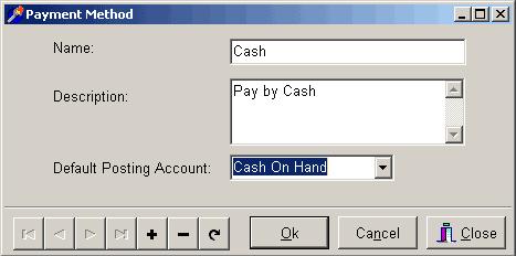 Enter the followings to the payment method record: Name of the payment method.