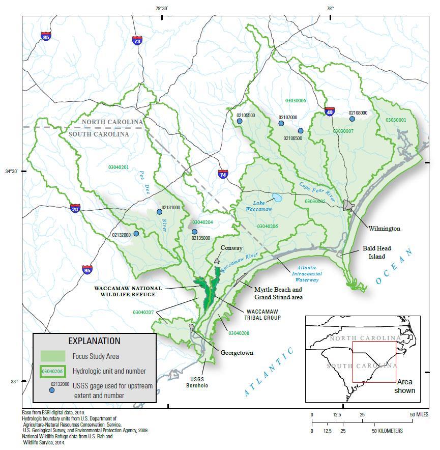 Coastal Carolinas Focus Area Study Ongoing/projected population increases in this land limited coastal region = higher population density and sharper interface between fresh and saltwater ecosystems.
