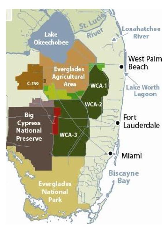 WCA Water Conservation Areas - Large tracts of publiclyowned lands that store surface water and recharge groundwater for urban, agricultural,