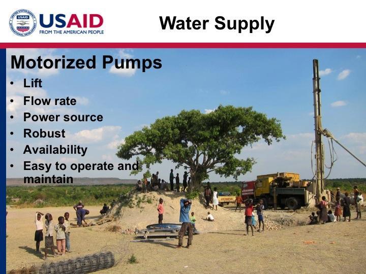 Water Supply Motorized Pumps Lift Flow rate Power