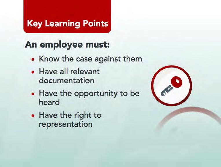 Module 1 Employee performance Show and Read Slide 53: Make the following key points: In summary: the purpose of the disciplinary hearing is to