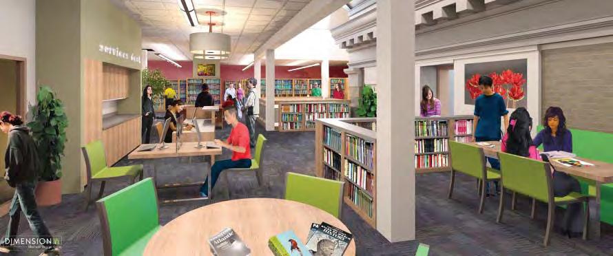 Renovations to the 2nd floor include adult collection, teen/young adult, reference, audio/visual collection, public access computers, and meeting/study rooms.