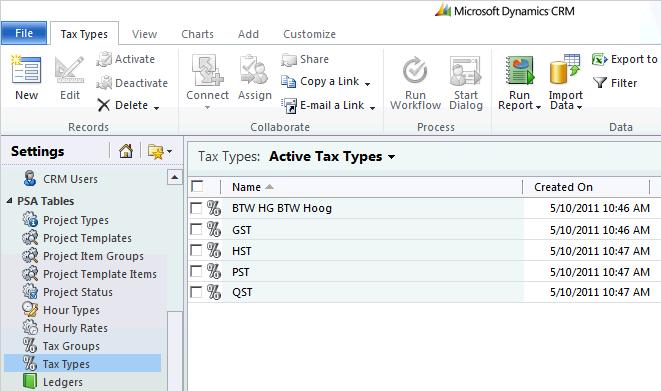 STEP 3: Create Tax Groups and Tax types Assistance PSA will require a tax group for each project item.