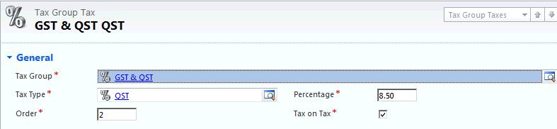 Specify 1 in the Order field (this tax will be calculated on the amount only) Check the