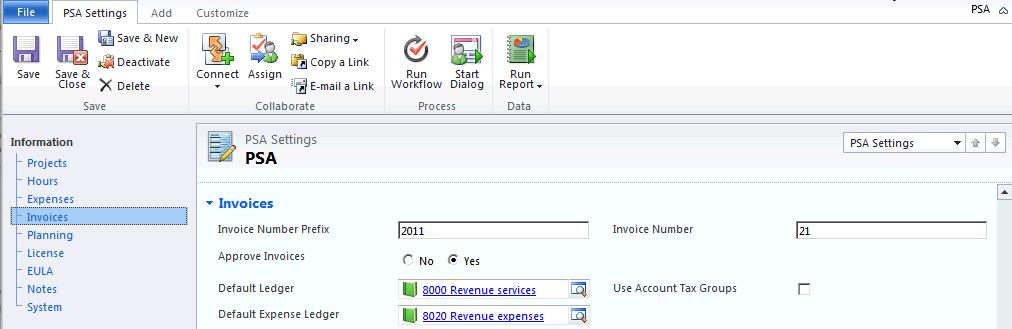 Back in the look- up record screen: Select the first account Click OK You will return in the Invoices section of the PSA