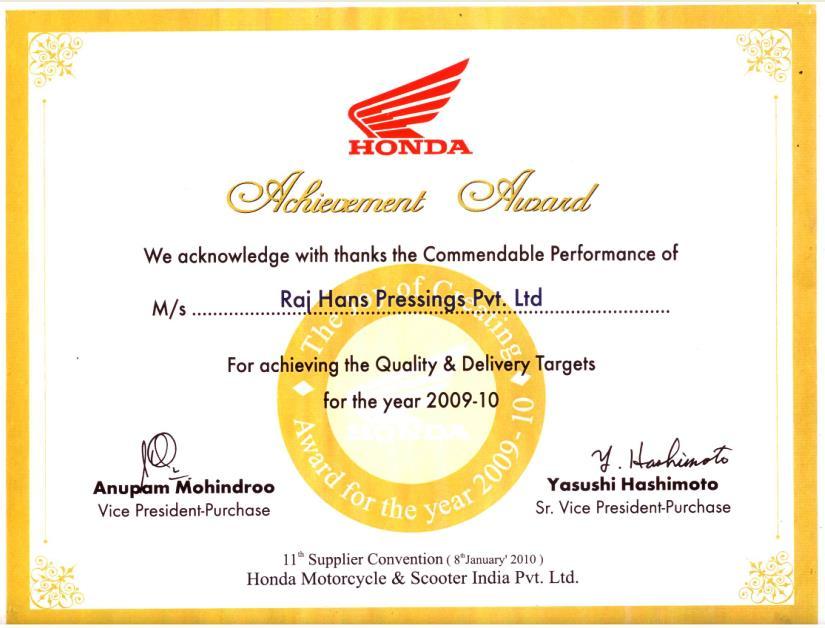 Customer Recognition BY M/S HONDA MOTORCYCLE & SCOOTER