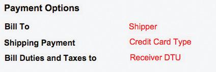 Payment Options (DHL Account) From the drop-down menus, choose who the shipment will be billed to as well as who will pay the duties and taxes.