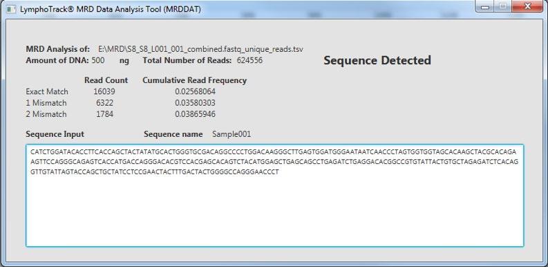 3C: MRD SOFTWARE OUTPUT SCREEN EXAMPLE SEQUENCE NOT DETECTED FIGURE 3B: MRD SOFTWARE OUTPUT SCREEN EXAMPLE SEQUENCE DETECTED 7 Example of Limit of Detection and Linearity for a Dilution Series DNA