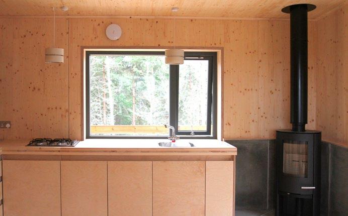 The 2 bedroom lodge showcases the CLT (cross laminated timber) used in its construction, offering timber finished internal
