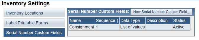 Consignment Serial Number Custom Field Job